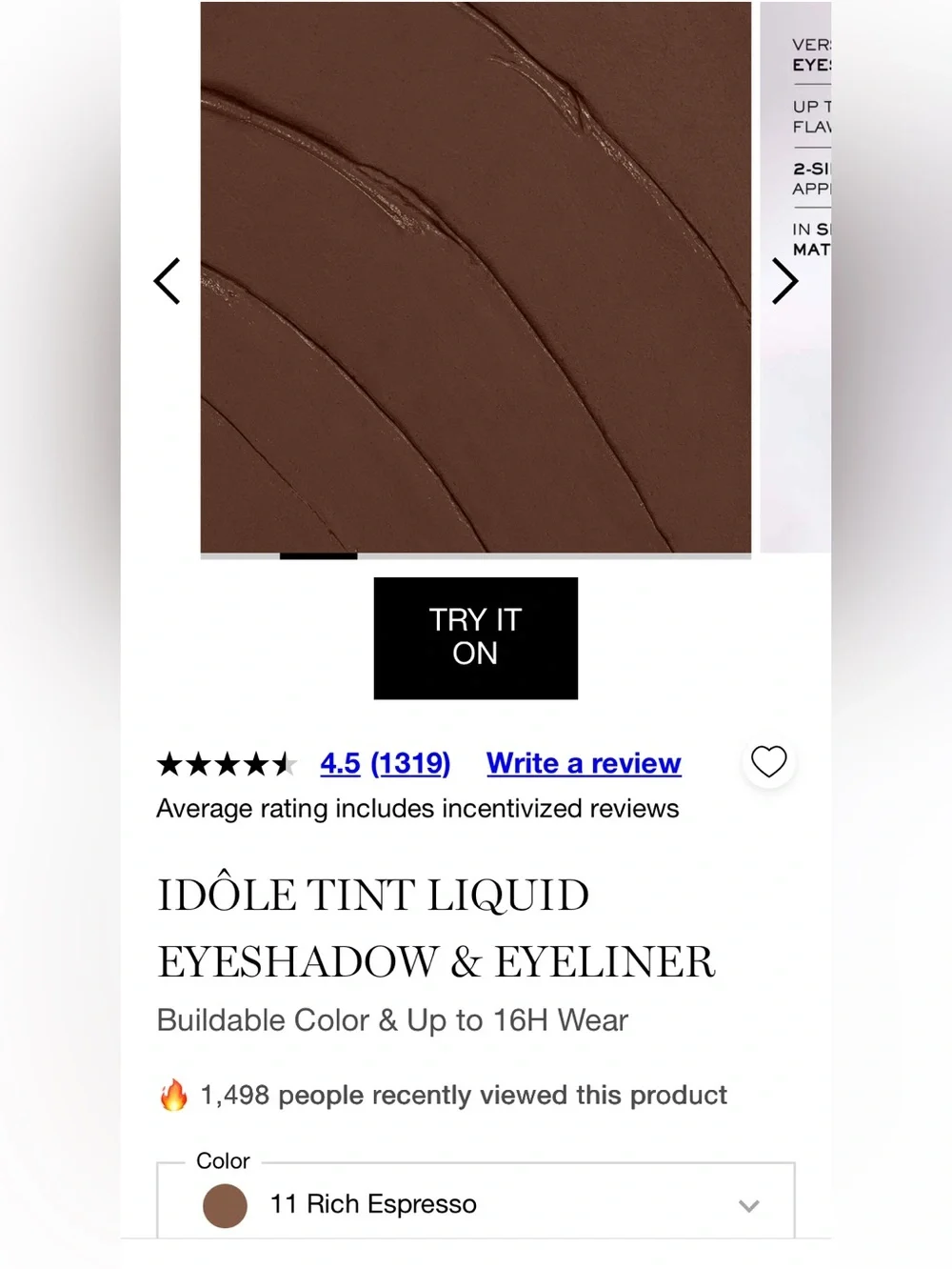 Lancôme Idole Tint long wear Liquid Eyeshadow (11 rich espresso